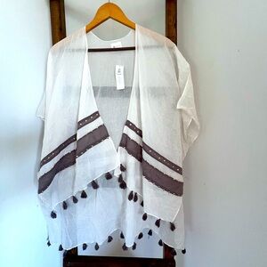 New Landry Wrap White Purple Tassels Cotton Kimono Coverup women’s one size